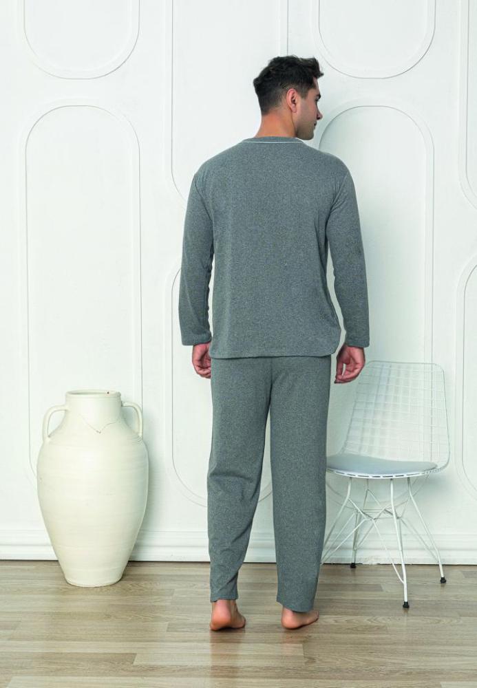 Pijama bărbați cu mânecă lungă și pantaloni lungi, Culoare Gri Inchis, Engros